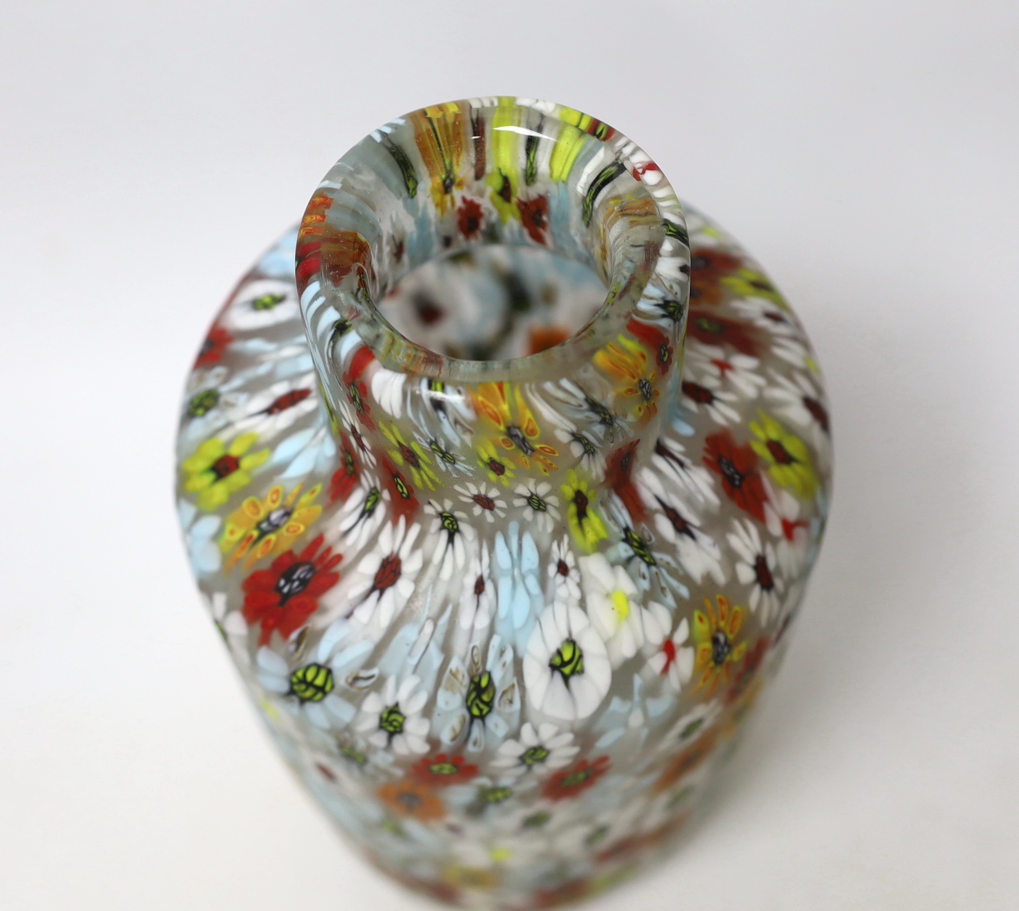 Vittorio Ferro (1932-2012) A Murano glass Murrine vase, with polychrome flower head decoration, unsigned, 25cm., Please note this lot attracts an additional import tax of 20% on the hammer price